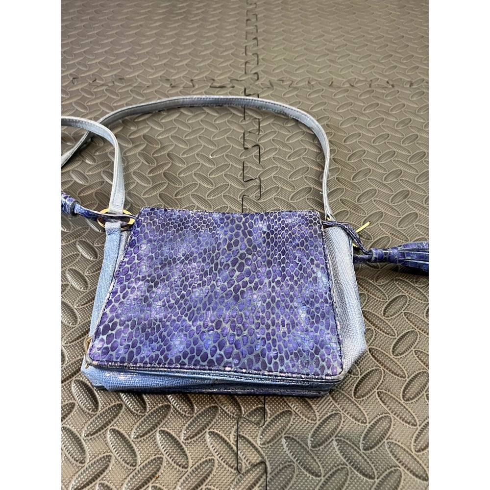 Kelly Wynne Crossbody Womens OS Blue Purple Snakeskin Embossed Tassel Bag - Picture 5 of 12
